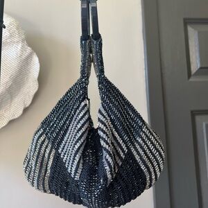 Navy and Silver beaded evening bag.
